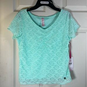Justice Mint Lace Short Sleeve Top